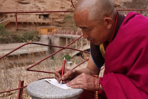 Monk at Bingling Caves, Lanzhou