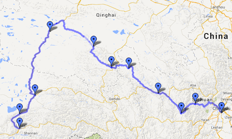 Chengdu-Yushu-Lhasa Map